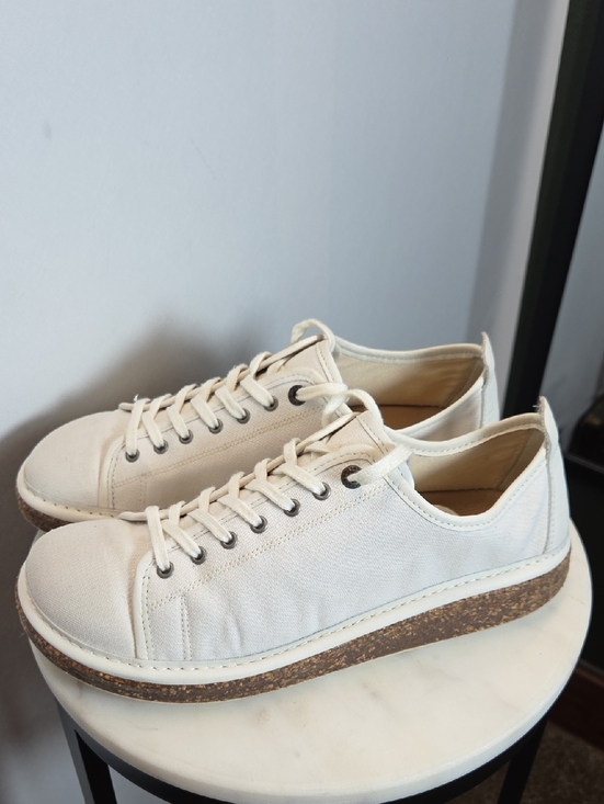 Birkenstock Shoes - Birkenstock White Canvas Low-Top Sneakers Size 40